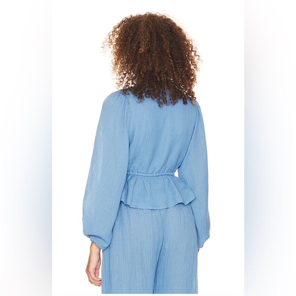 Faithfull The Brand Jacques Top in Chambray Blue Size Small Linen Ruffle Tie - Picture 4 of 8